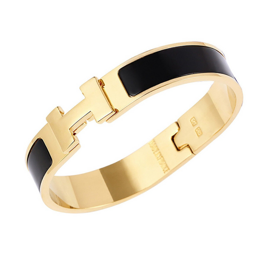 Hermes Gold Black Openable Stainless Steel Cuff